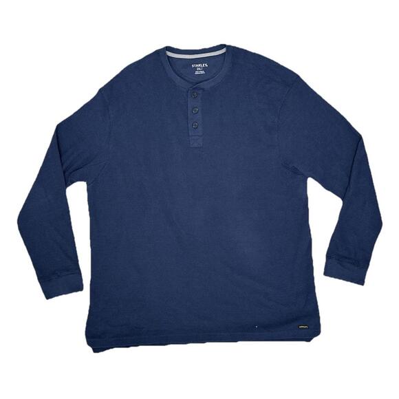 Stanley Thermal Shirt Mens 2XLT Blue Henley Pullover Waffle Long Sleeve Workwear - Picture 1 of 5